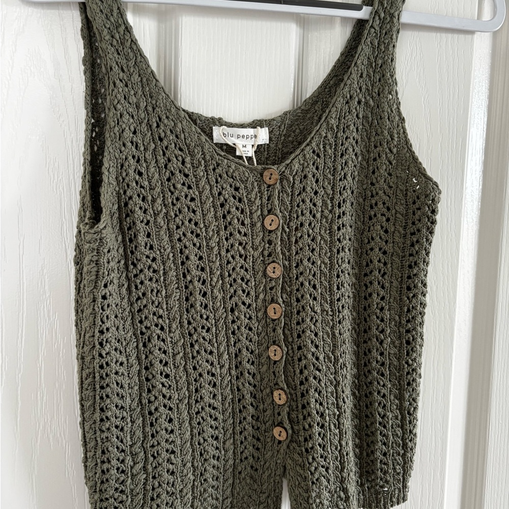Blu Pepper Green Cropped Ribbed Tank Top